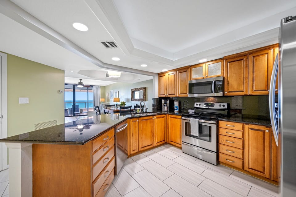 Remodeled Kitchen with a view of the Gulf of Mexico