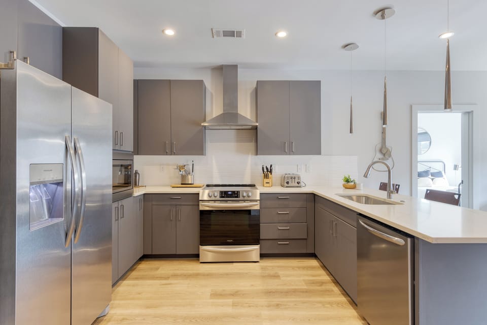 Sleek, fully equipped kitchen.