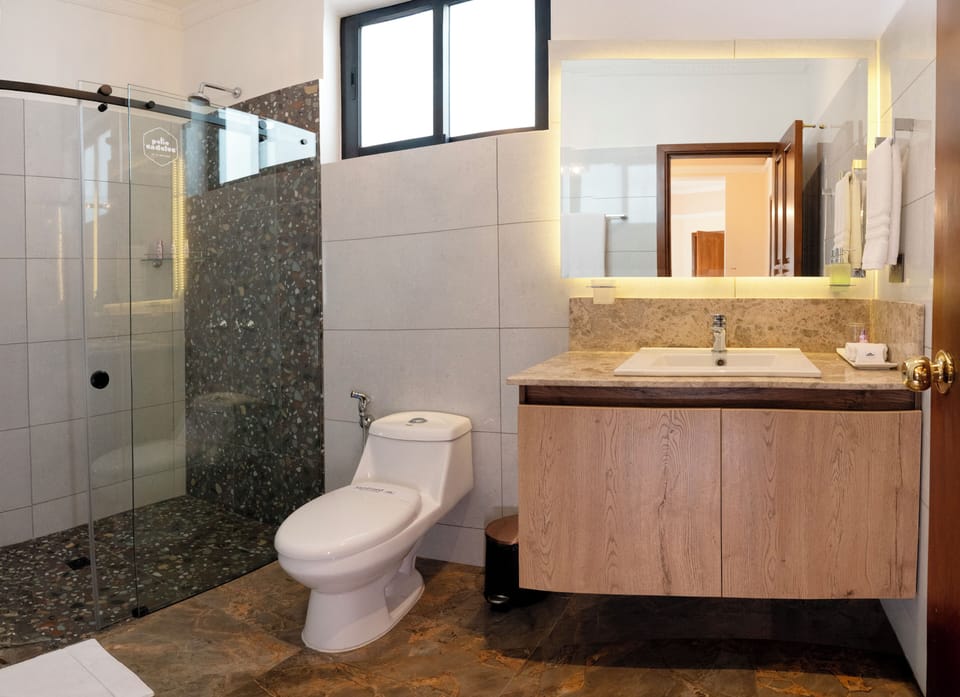 Junior Suite | Bathroom | Shower, free toiletries, towels, soap
