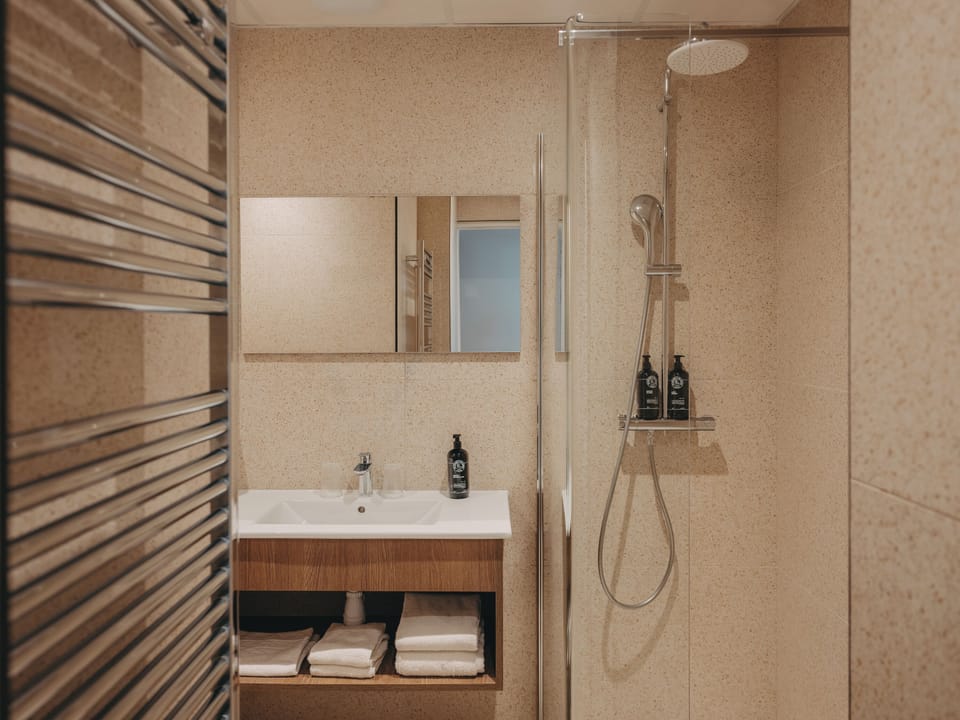 Free toiletries, hair dryer, towels