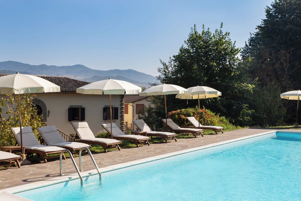 Seasonal outdoor pool, pool umbrellas, sun loungers