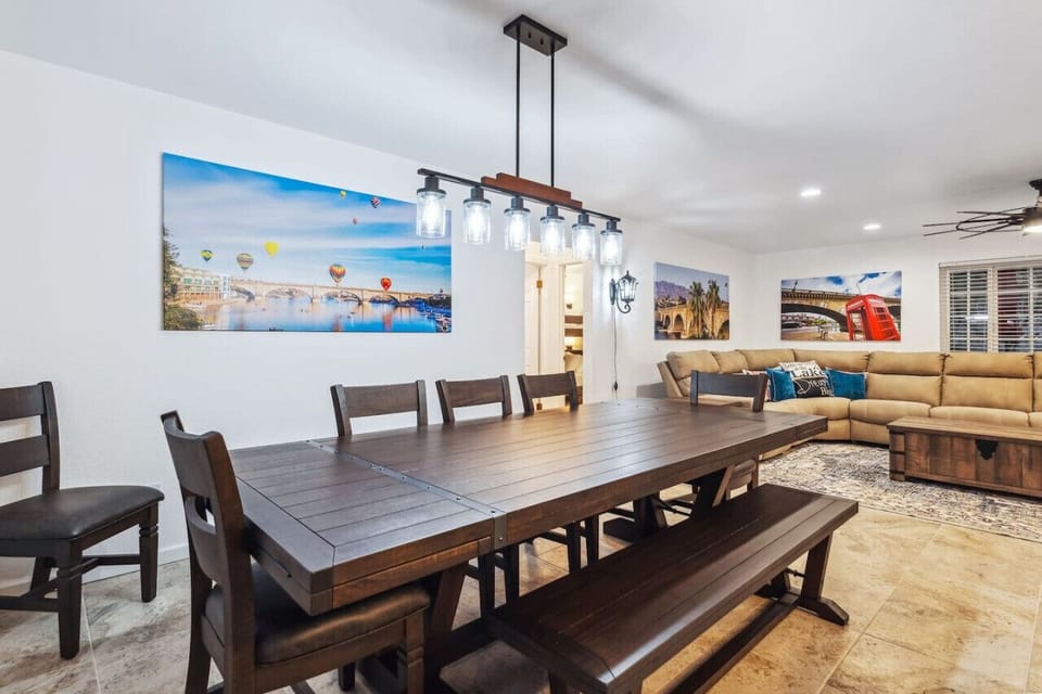 Dinner table that can seat up to 12 comfortable.