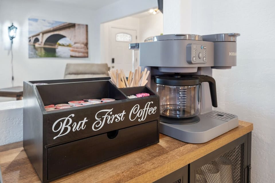 Full coffee bar including Keurig and drip combination.