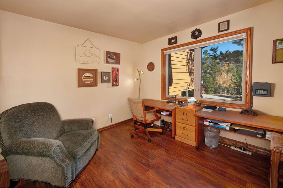 Secluded office with plenty of workspace. Perfect for remote work!