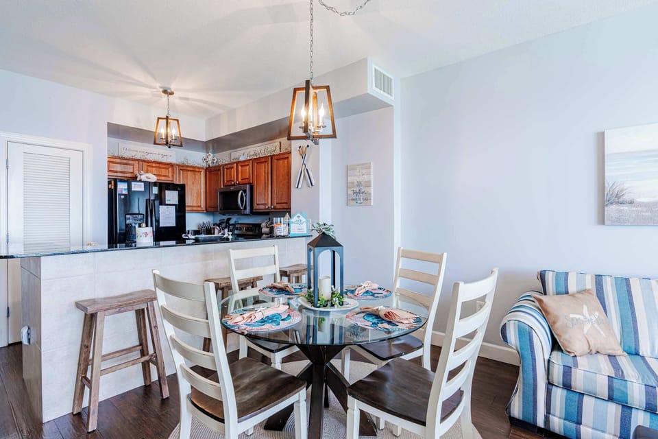 Gather for meals together at the dining table, with seating for 4