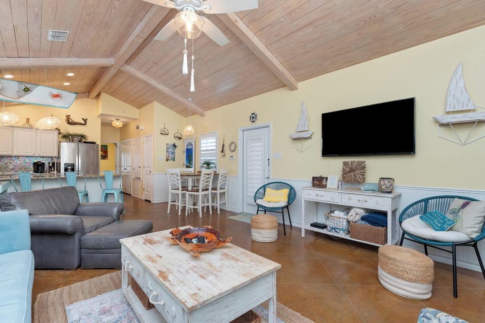 Open living space with sofa sleeper, and Smart TV