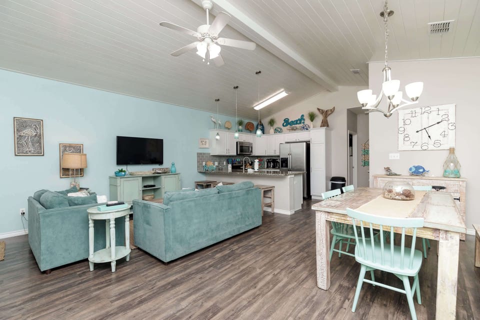 Gather for meals at the dining table, with seating for 6