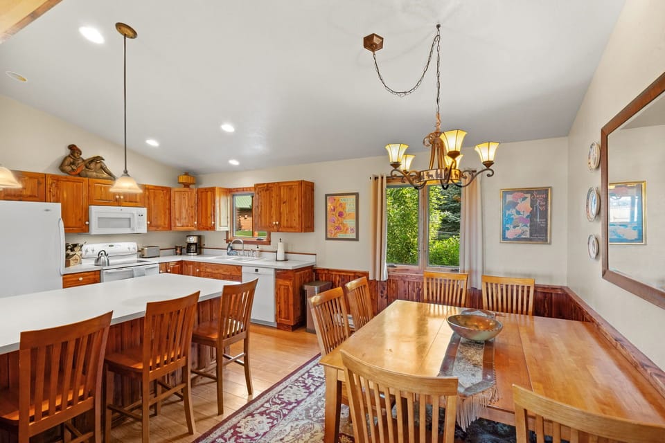 Large kitchen with all the amenities, stocked with many necessities!