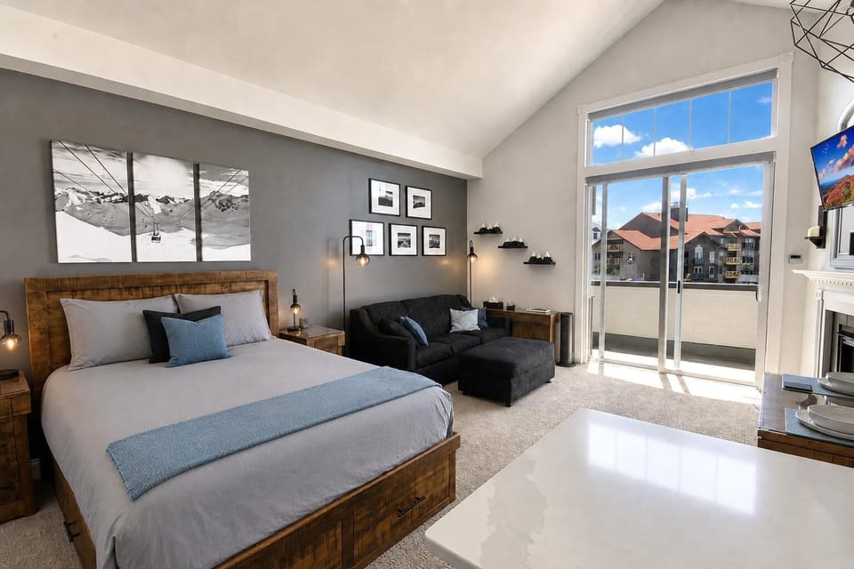 Relax in the comfortable queen bed or sleeper sofa, with easy access to the private balcony through the sliding glass doors.