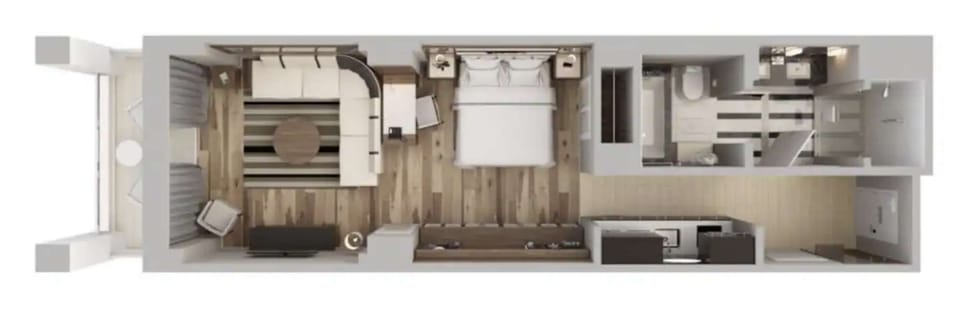Modern suite layout, compact functionality.