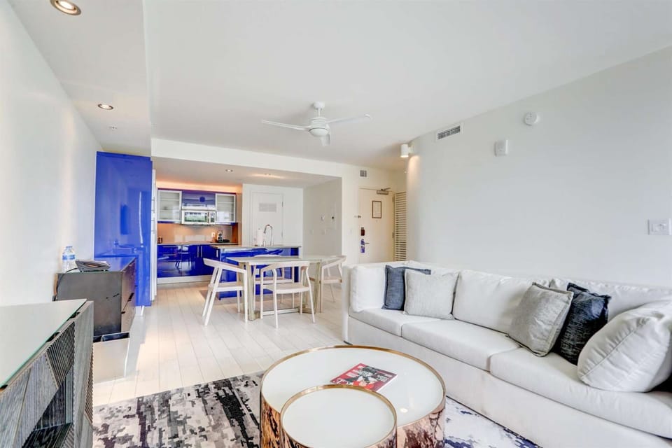 Living area with kitchen view