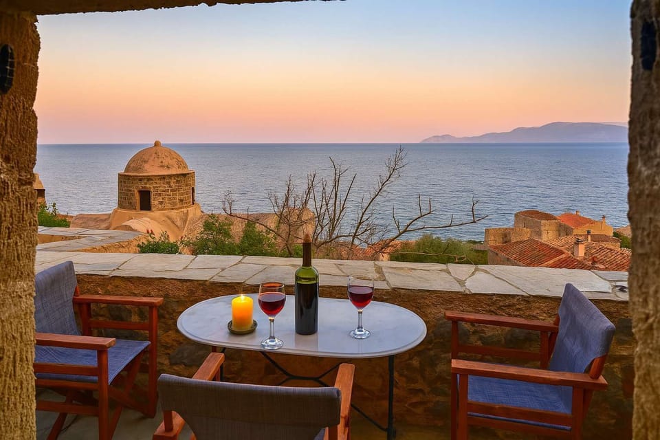 Outdoor furniture-time to enjoy a drink while gazing out at the sea