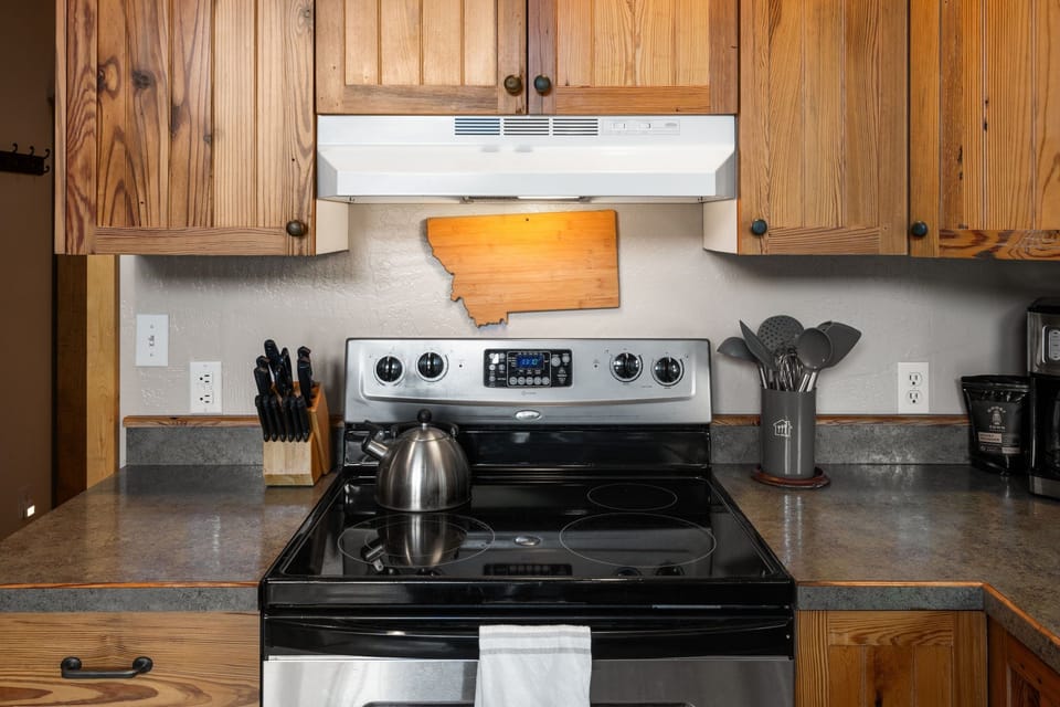 Stove with plenty of pots, pans etc
