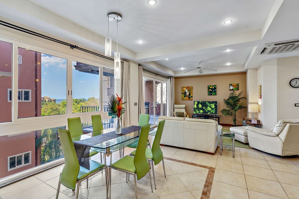 The dining room is attached to the living space. There is a table to sit 6 guests.