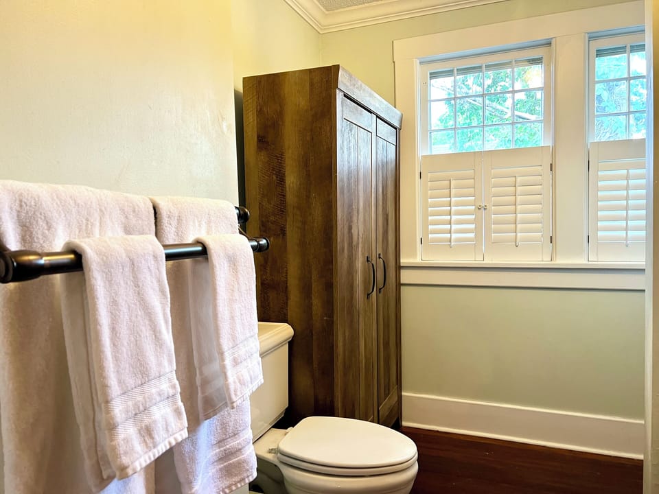 Large Full Bath, armoire with lots of extra space for storage