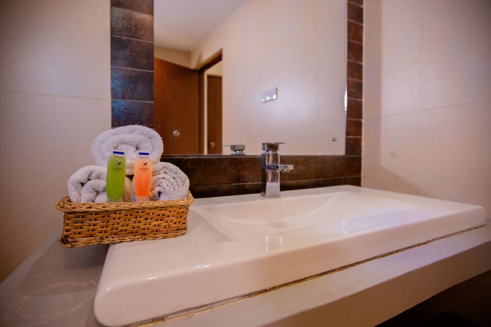 Towels, soap, shampoo, toilet paper