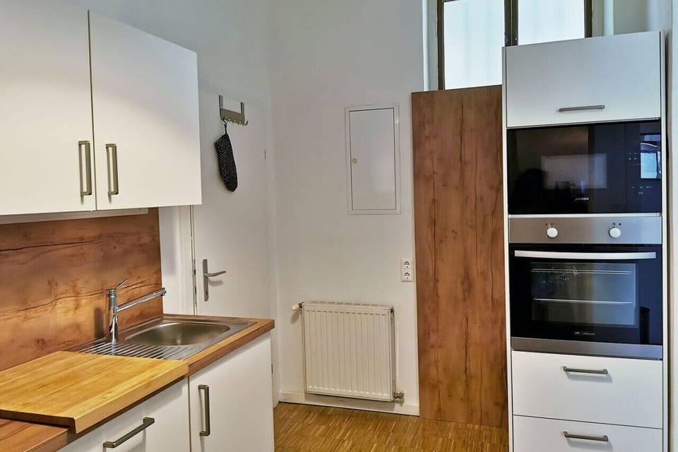 Apartment, City View | Private kitchen | Full-size fridge, microwave, oven, stovetop