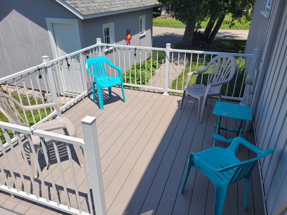 EXTERIOR:  The backyard deck