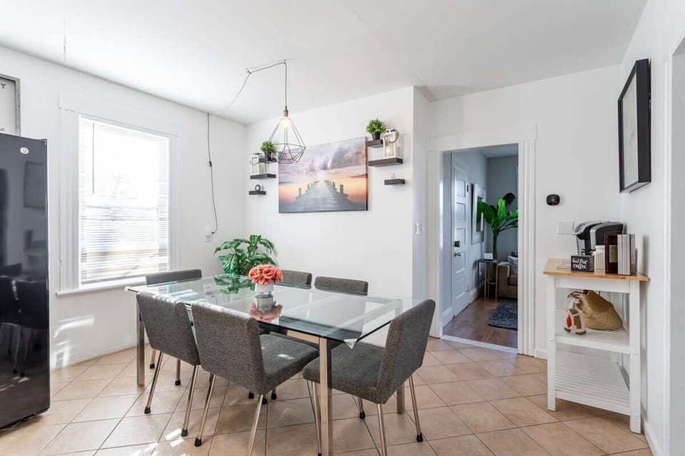Elegant dining room with a spacious table for family meals.