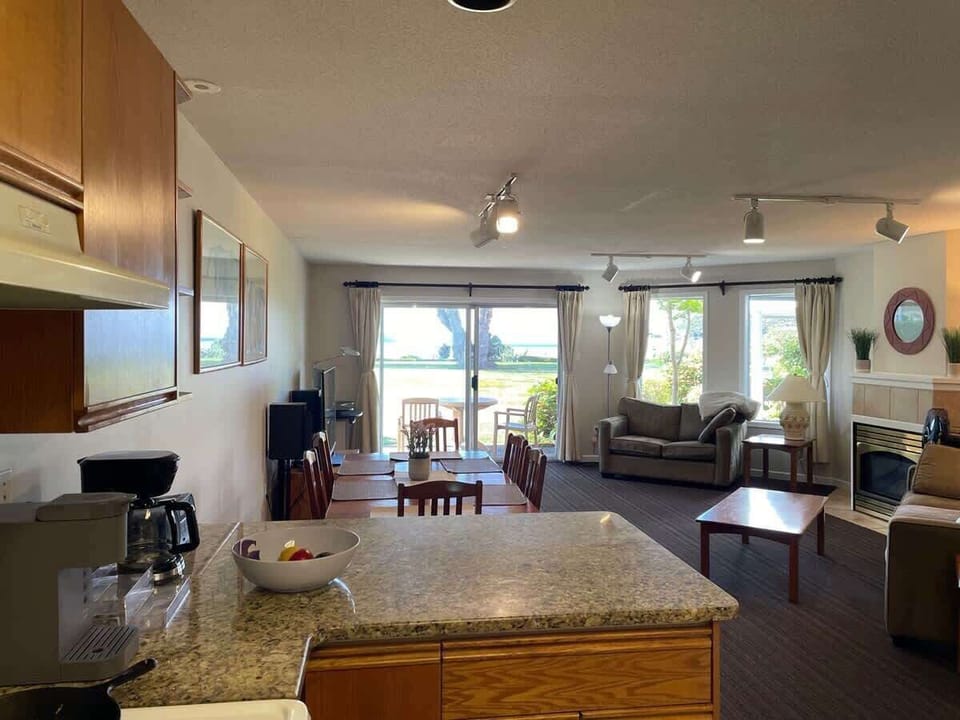 View from kitchen and living room looking outside