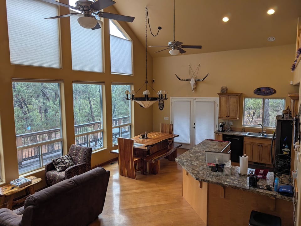 Sitting, dining and kitchen areas
