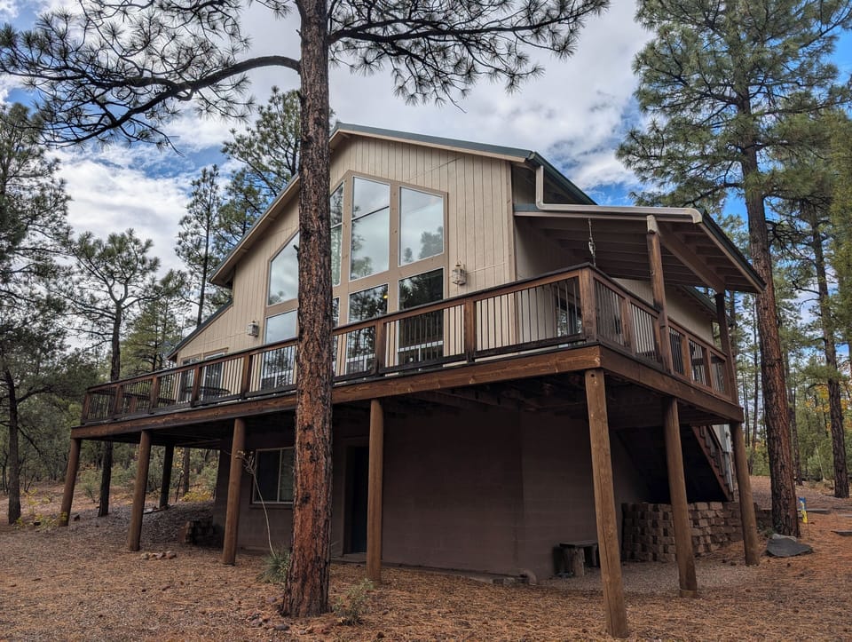 Side of the house showing large deck
