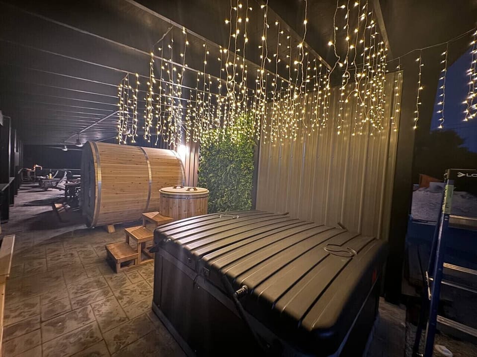 Hot tub, cold plunge, and sauna are exclusive amenities for guests of the treetop cottages only