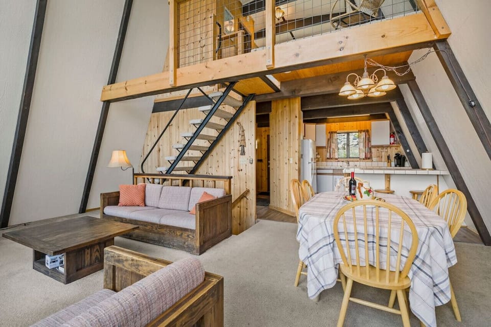 Primary great room (living room / dining / kitchen) with SmartTV, comfortable furnishings and views of Lake Tahoe!