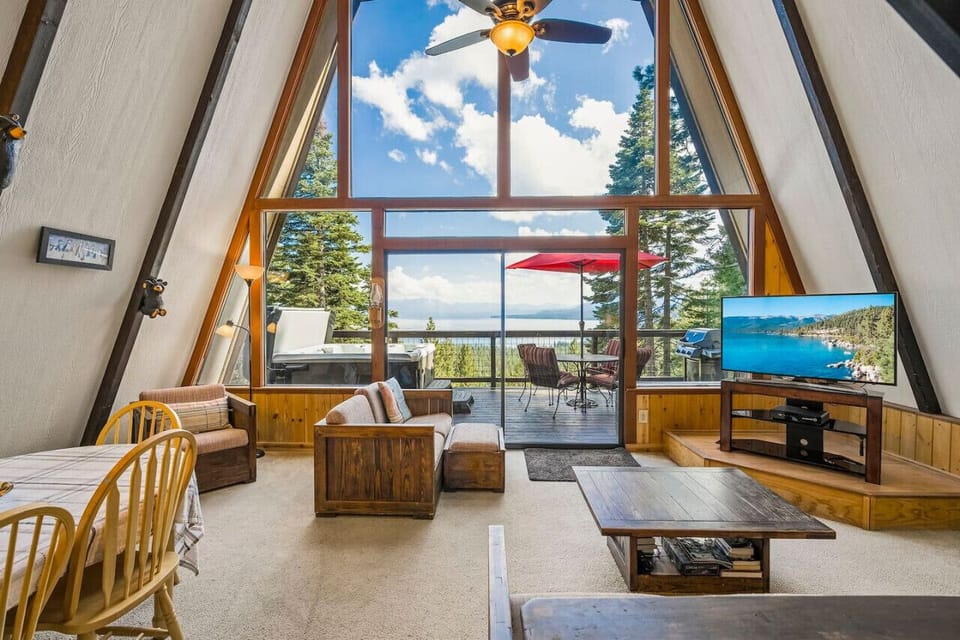 Primary great room (living room / dining / kitchen) with SmartTV, comfortable furnishings and views of Lake Tahoe!