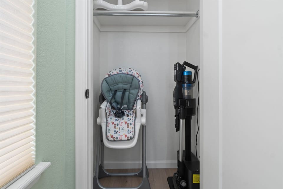Conveniently tucked away in the coat closet, you'll find a high chair and a vacuum cleaner for your added comfort and convenience during your stay.