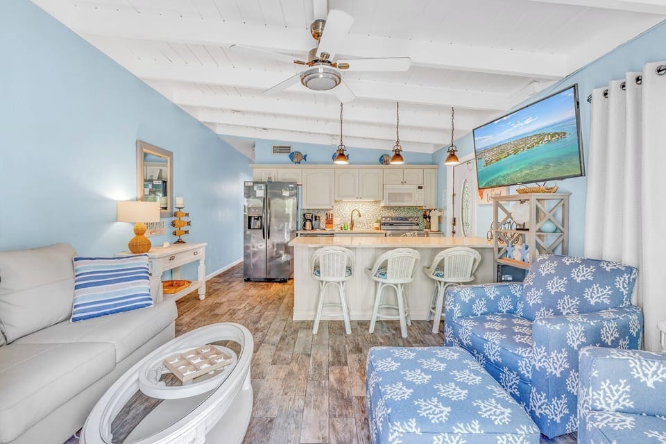 Enjoy the open kitchen and living room in the Florida Keys.