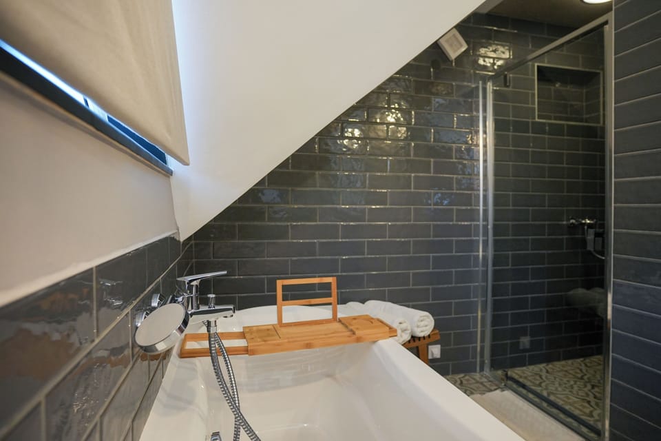 Superior Double Room | Bathroom | Shower, hair dryer, towels, soap