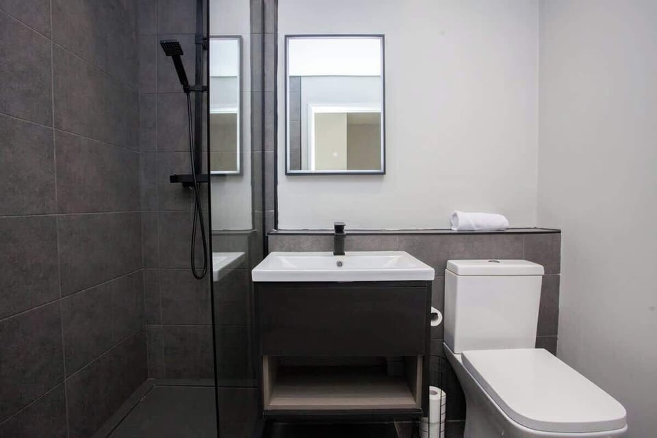 Modern bathroom with walk-in shower