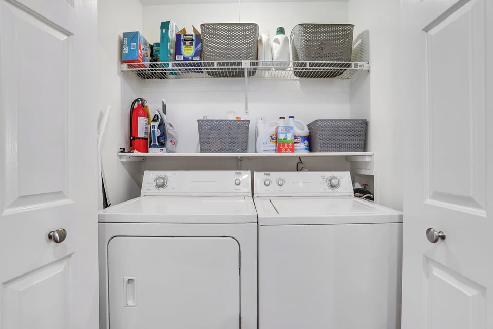 Washer and dryer with detergent available for guest use