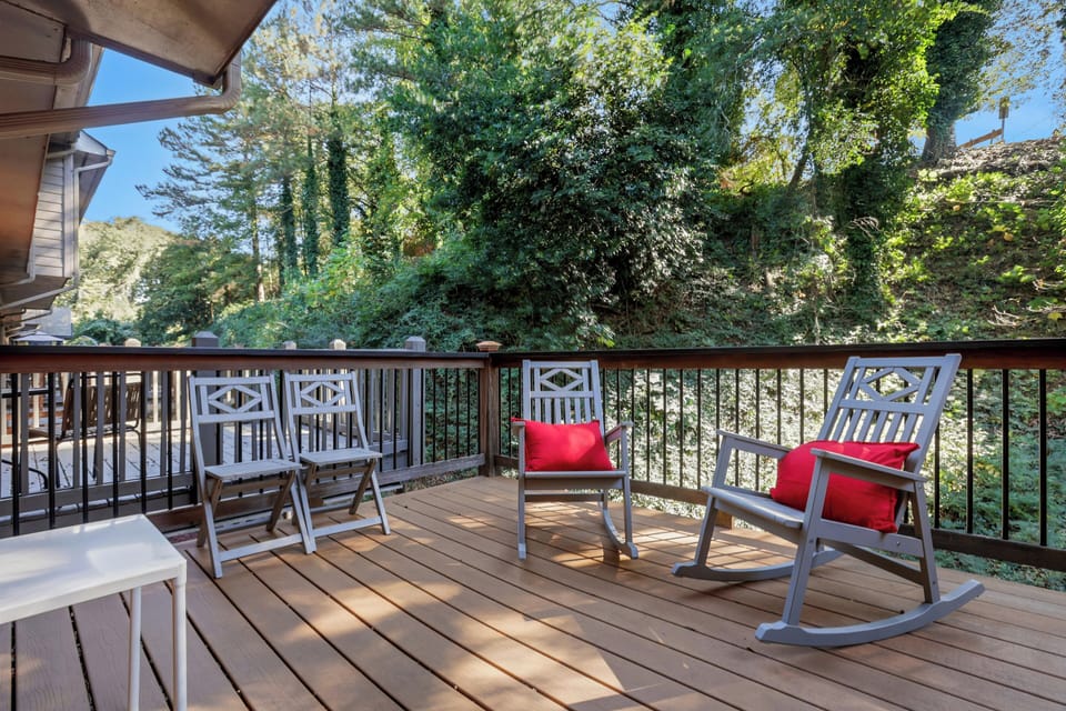 Serene back porch with rocking chairs in the heart of UGA campus