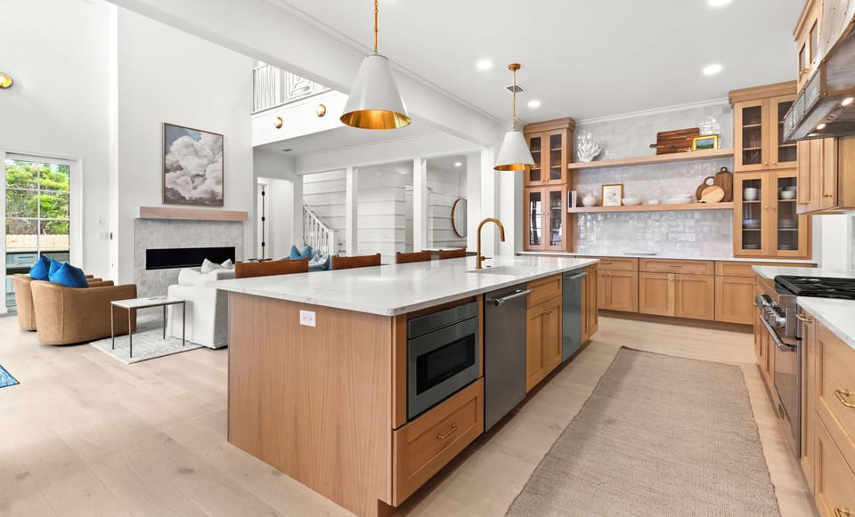 The kitchen features high-end appliances