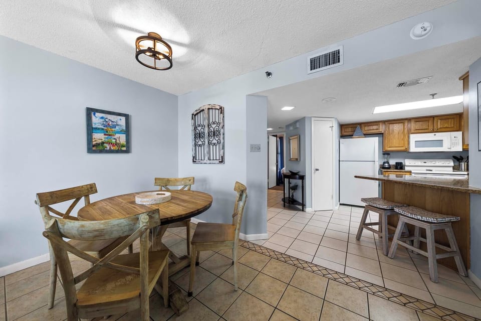 Dining table and kitchen