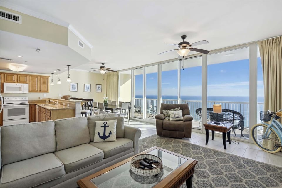 Living room with stunning Gulf views