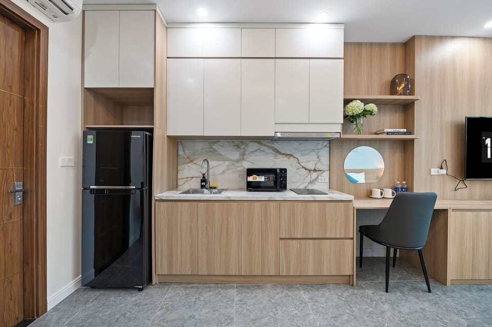 Fridge, microwave, stovetop, rice cooker