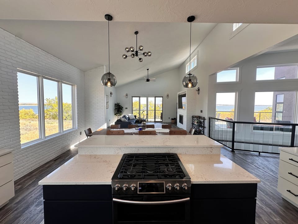 Kitchen, Dining, Living room. 