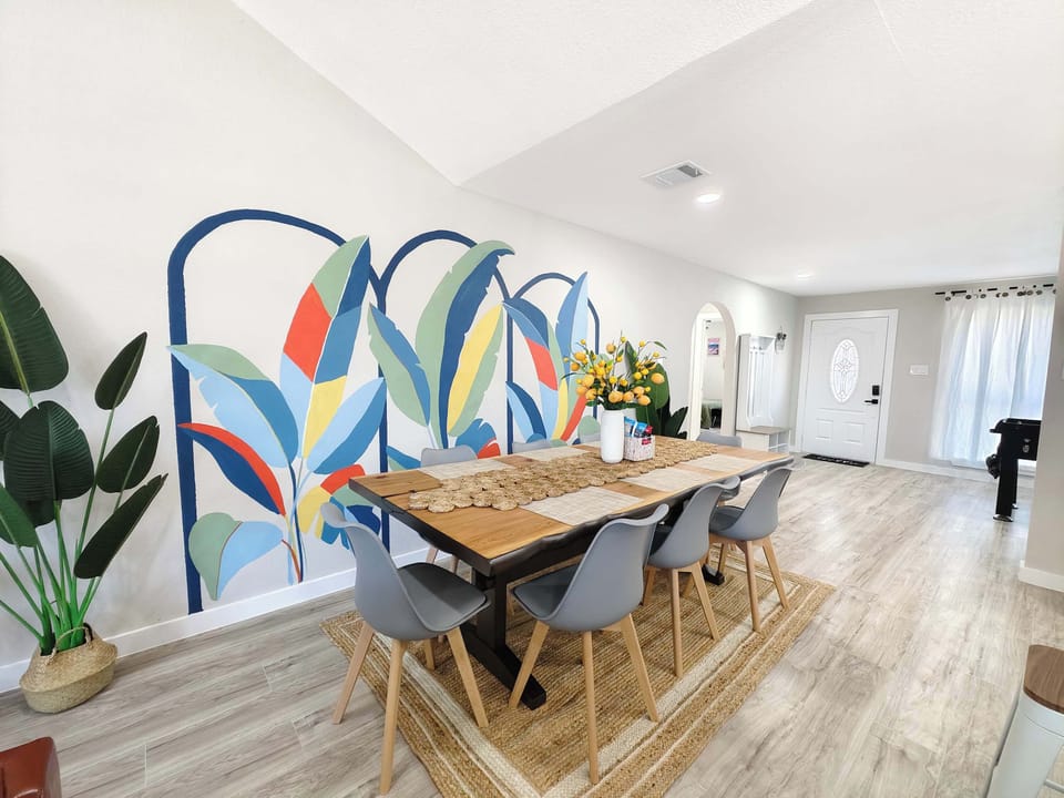 Gather for meals together at the dining table, with seating for 8