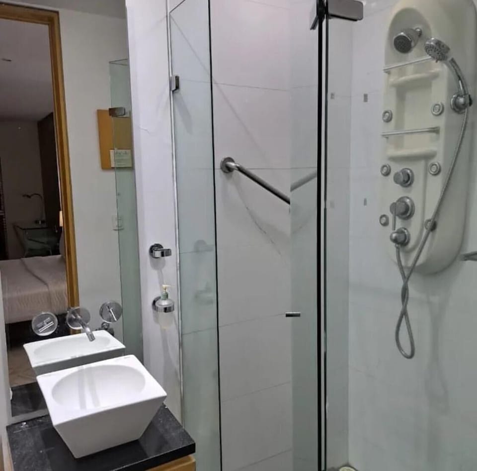 Shower, towels, soap, shampoo