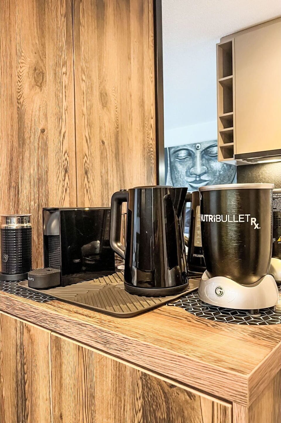 Tableware, Countertop, Table, Drinkware, Kitchen Appliance, Cabinetry, Kitchen, Home Appliance, Wood, Interior Design