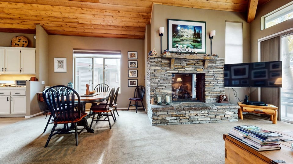 Indoors, Fireplace, Furniture, Table, Dining Room