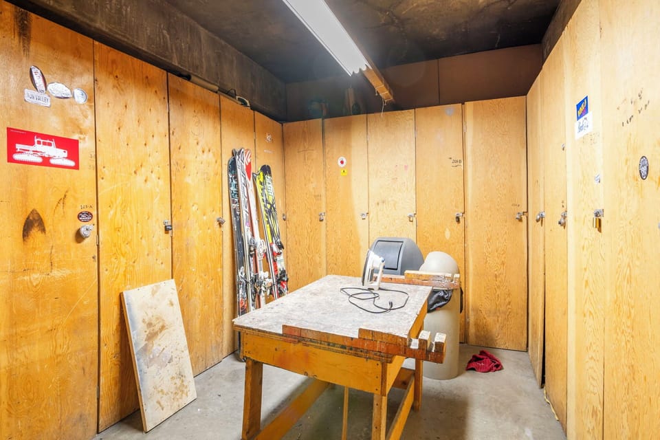 Ski tuning room in the parking garage