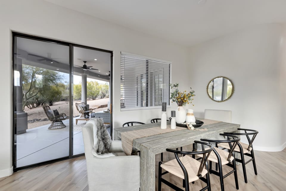 Stylish dining room with seating for 8