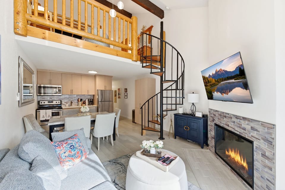 Staircase leading to the loft and the second bedroom.