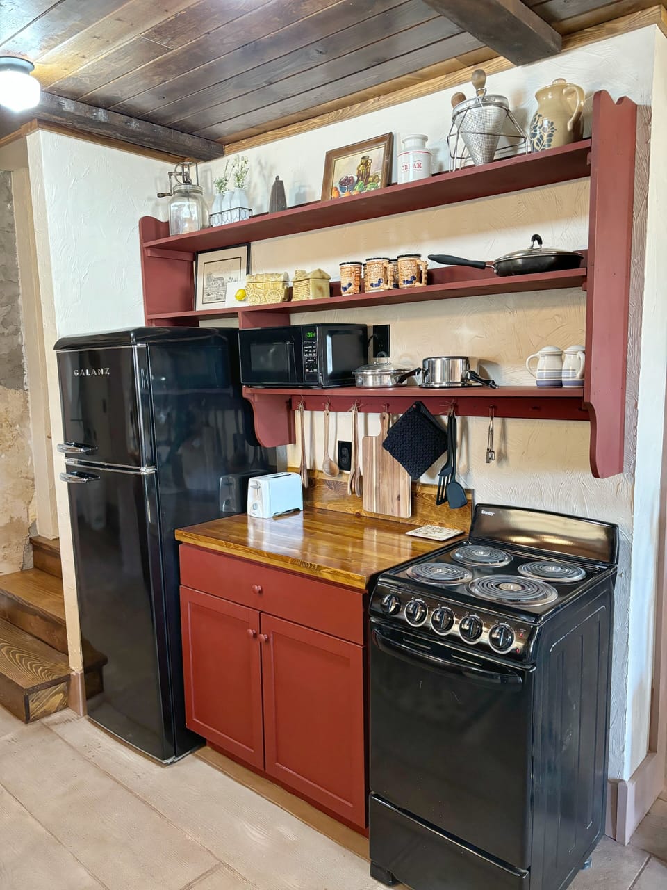 kitchen with all the basics for cooking and baking