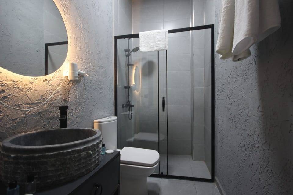 Shower, free toiletries, hair dryer, slippers