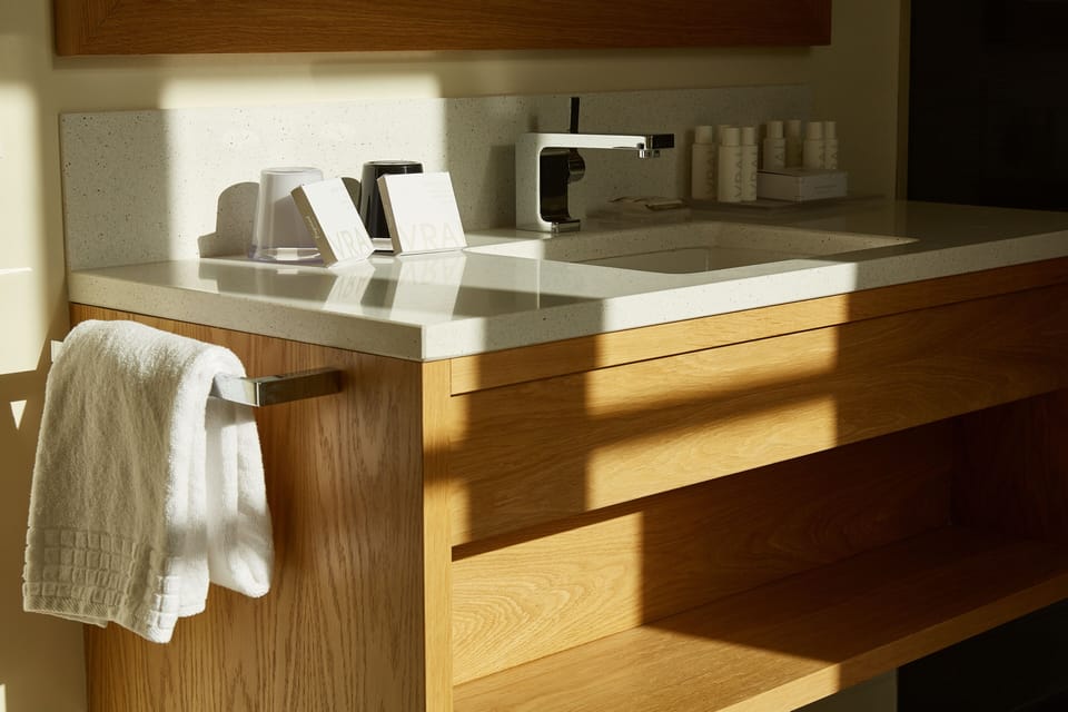 Hair dryer, towels, shampoo, toilet paper